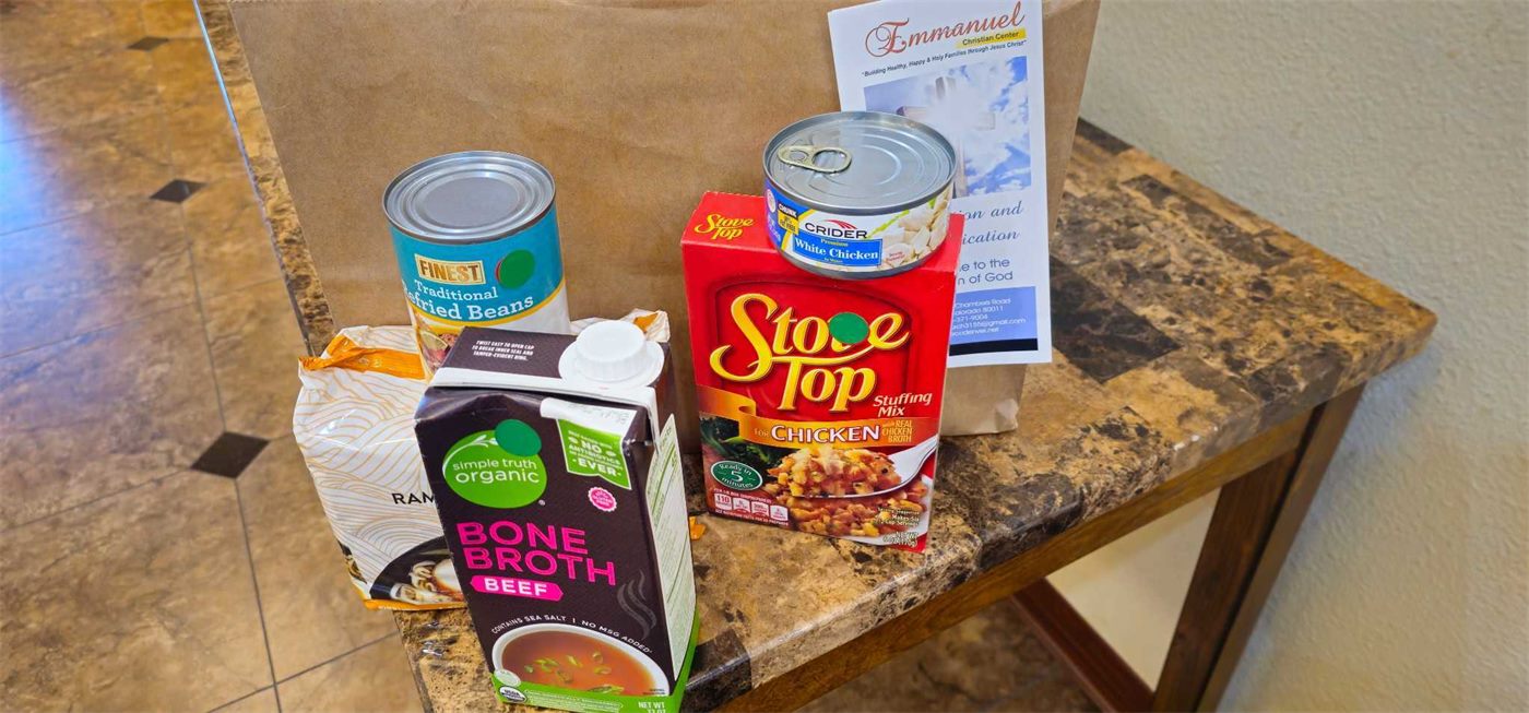 Non-perishable food items collected for the Emmanuel Christian Center food bank
