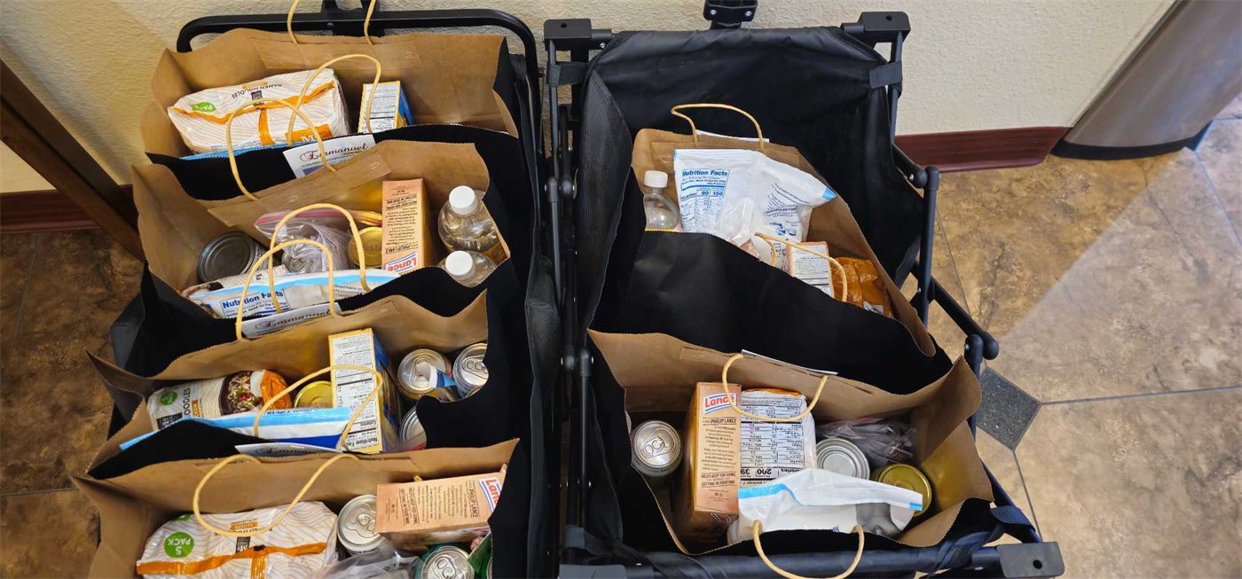 Volunteers sorting food donations